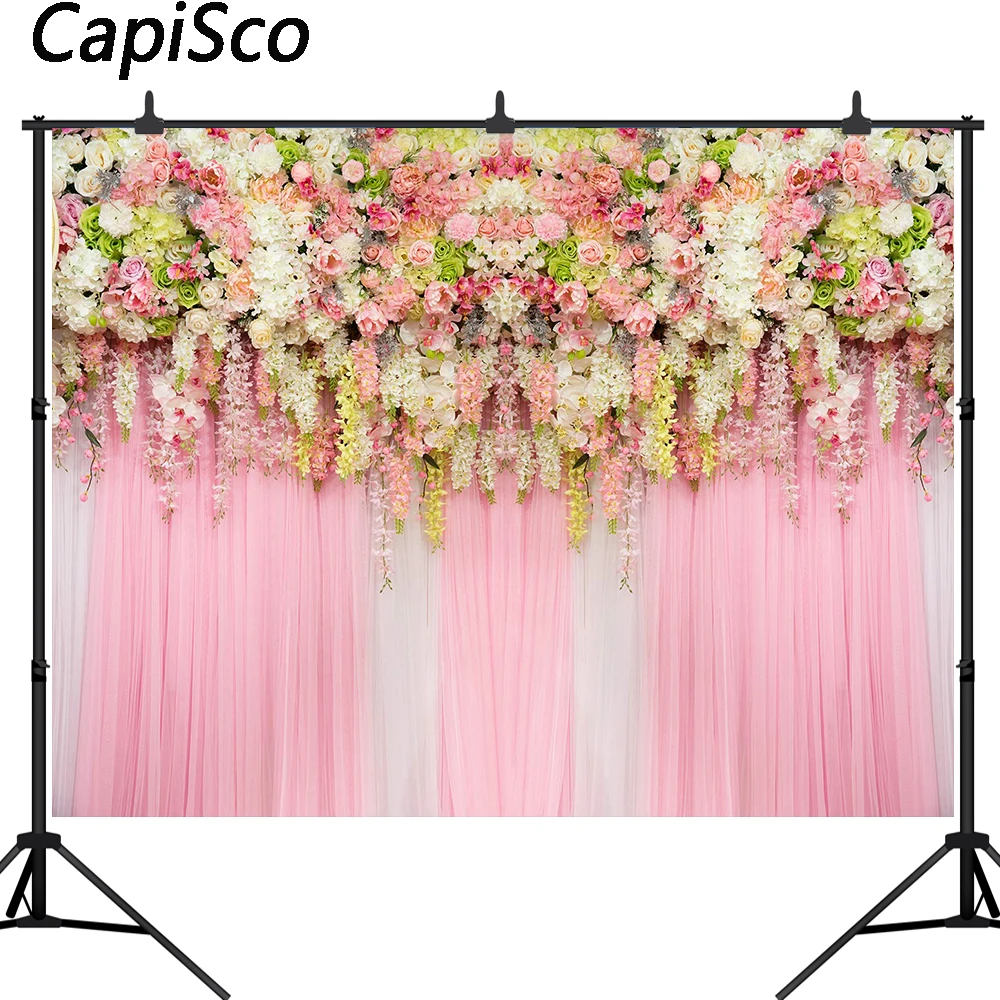 Capisco Flowers Wall Photography Background Wedding Bridal Backdrops Baby Shower Birthday Party Decoration Photo Booth Props