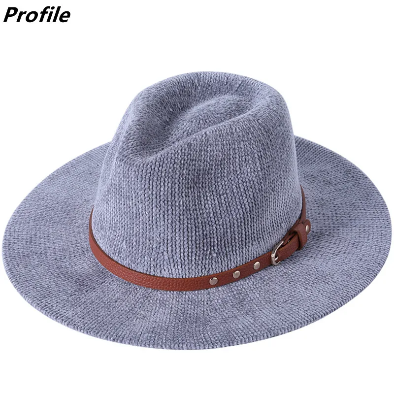 Knitted Fedora Hat Pure Color Chenille Material Jazz Hat Fedora Hat Felt Hat Natural Color Jazz New Winter Hat шапка женская