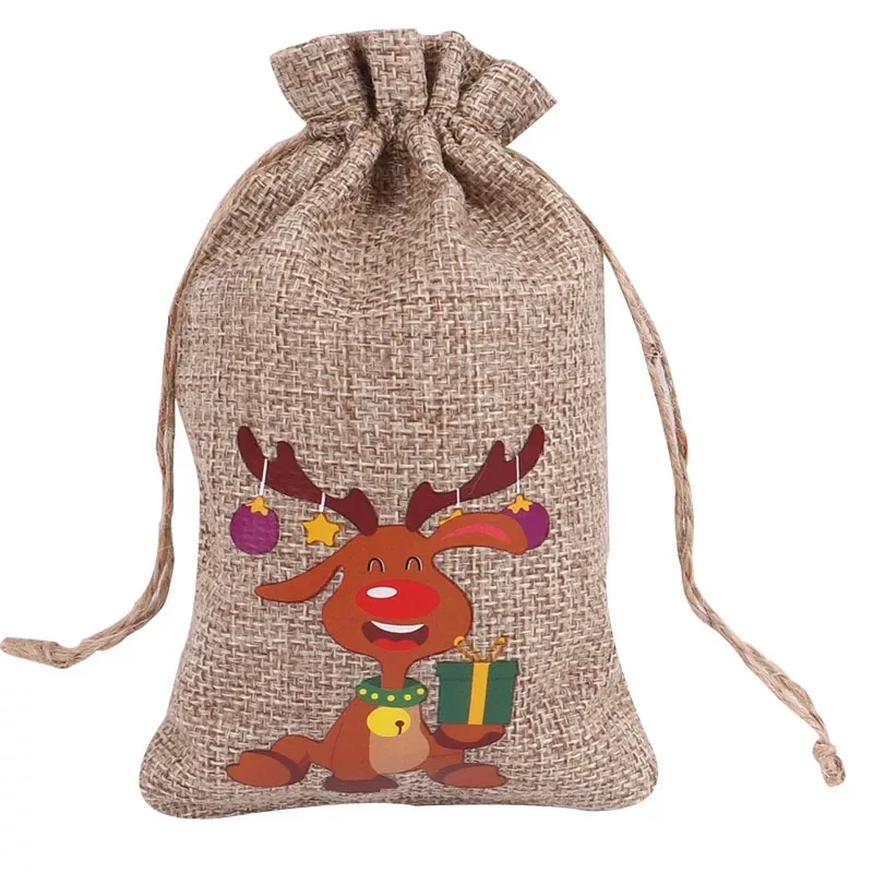 1Pcs Santa Claus Christmas Gift Bag Decoration Gift Burlap Bag Christmas Socks Sack Small Candy Storage Bags 2022 Happy New Year