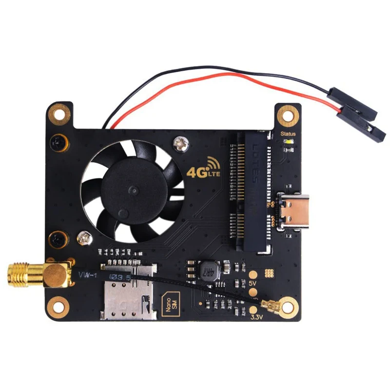 Raspberry Pi 4B Wireless Network 4G LTE Module Communication HAT Mini PCI-E Expansion Board with Cooling Fan