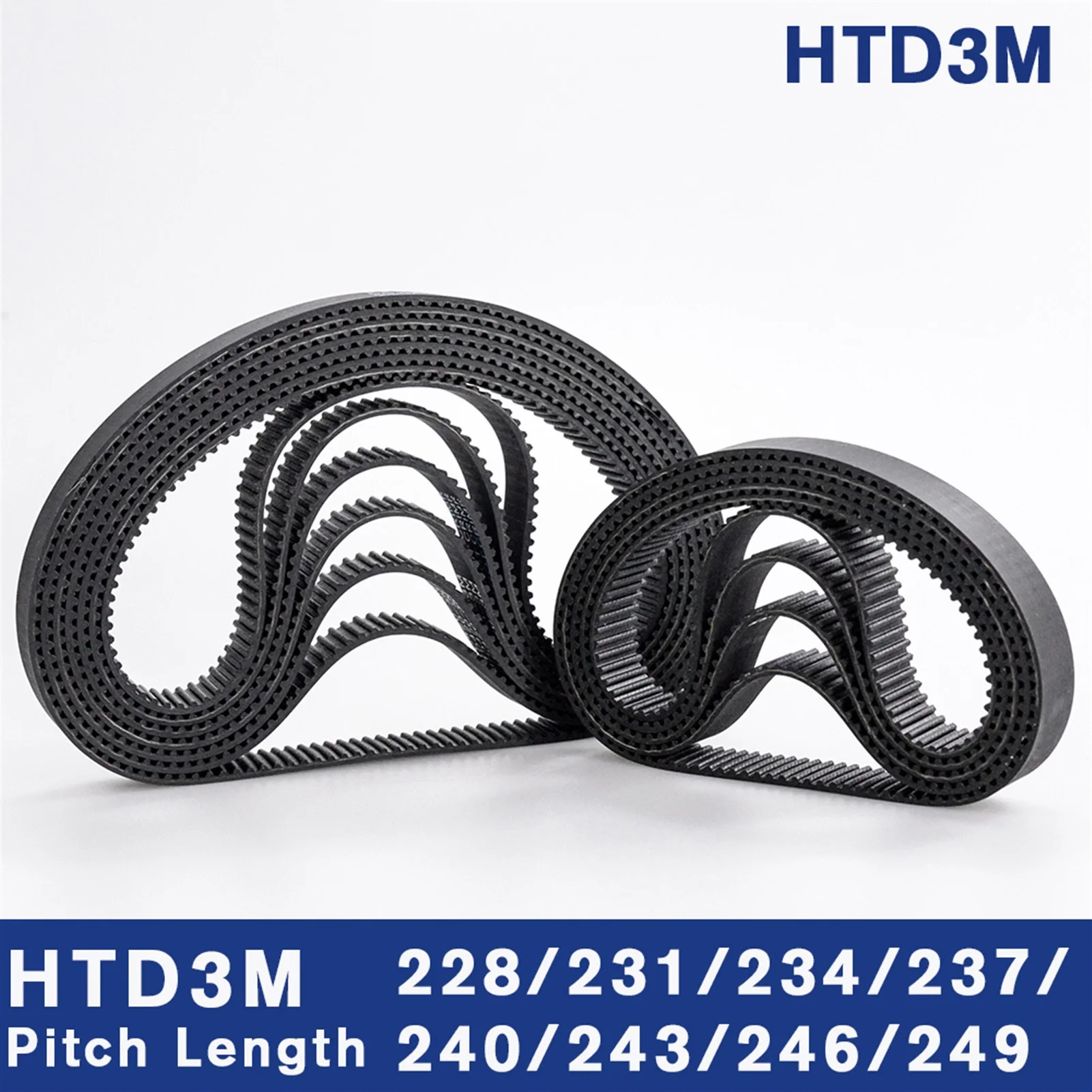 2pcs HTD3M Timing Belt,  length 228/231/234/237/240/243/246/249mm, 6/9/10/15mm Width,  Rubber Toothed Belt Closed Loop