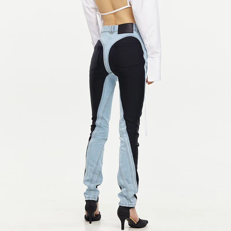 ECRURANI Patchwork Colorblock Pants For Women High Waist Slim Fashion Casual Straight Deisgner Trousers Female 2021 Autumn Style
