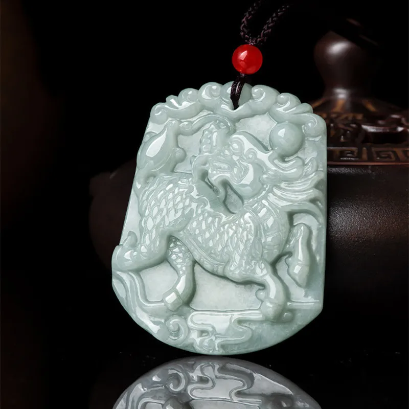 Hot selling natural hand-carve jade Lucky Fortune Gives Blessing Qilin Necklace pendant fashion jewelry Men Women Luck Gifts