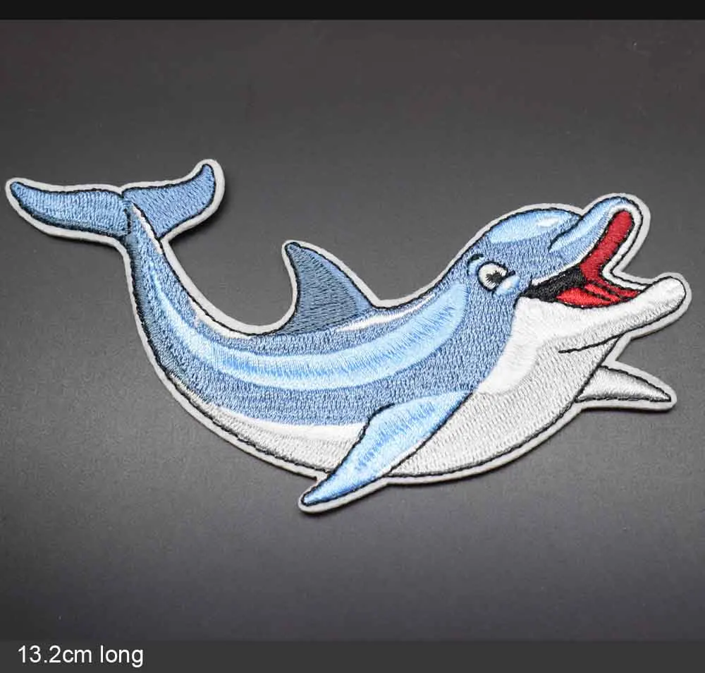 Ocean Theme Lovely Dolphin Iron on Full Embroidered Cloth Patch For Girls Boys Clothes Stickers Apparel Garment Accessories