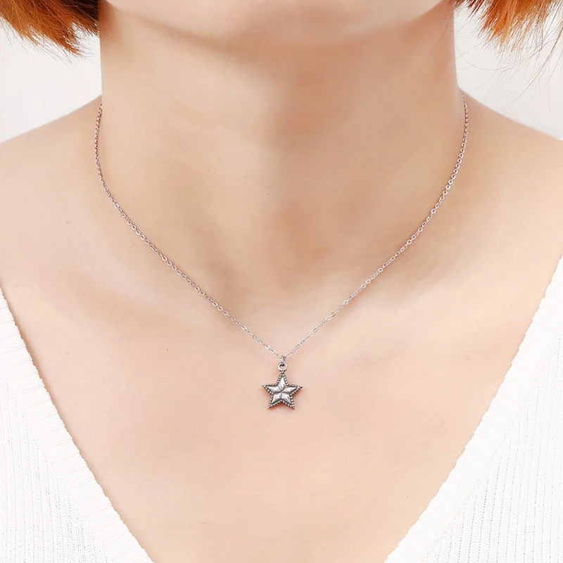 Metal 304 Stainless Steel Jewelry Women Charm Classic Lovely Pendant Sun Lock Pentagonal Star Love Heart Clavicle Short Necklace