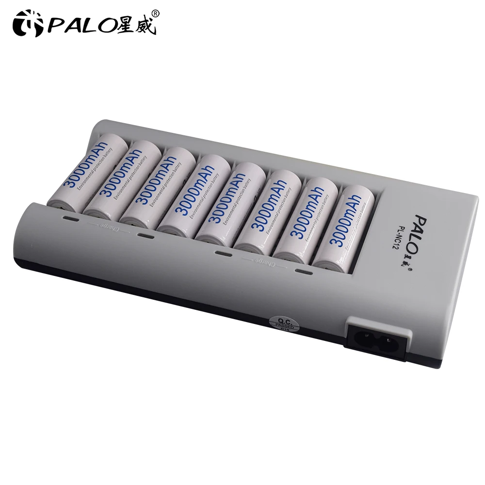 PALO-cargador de 8 ranuras para pilas recargables, cargador de pilas AA y AAA para NI-CD NI-MH, 1,2 V, con pantalla LED