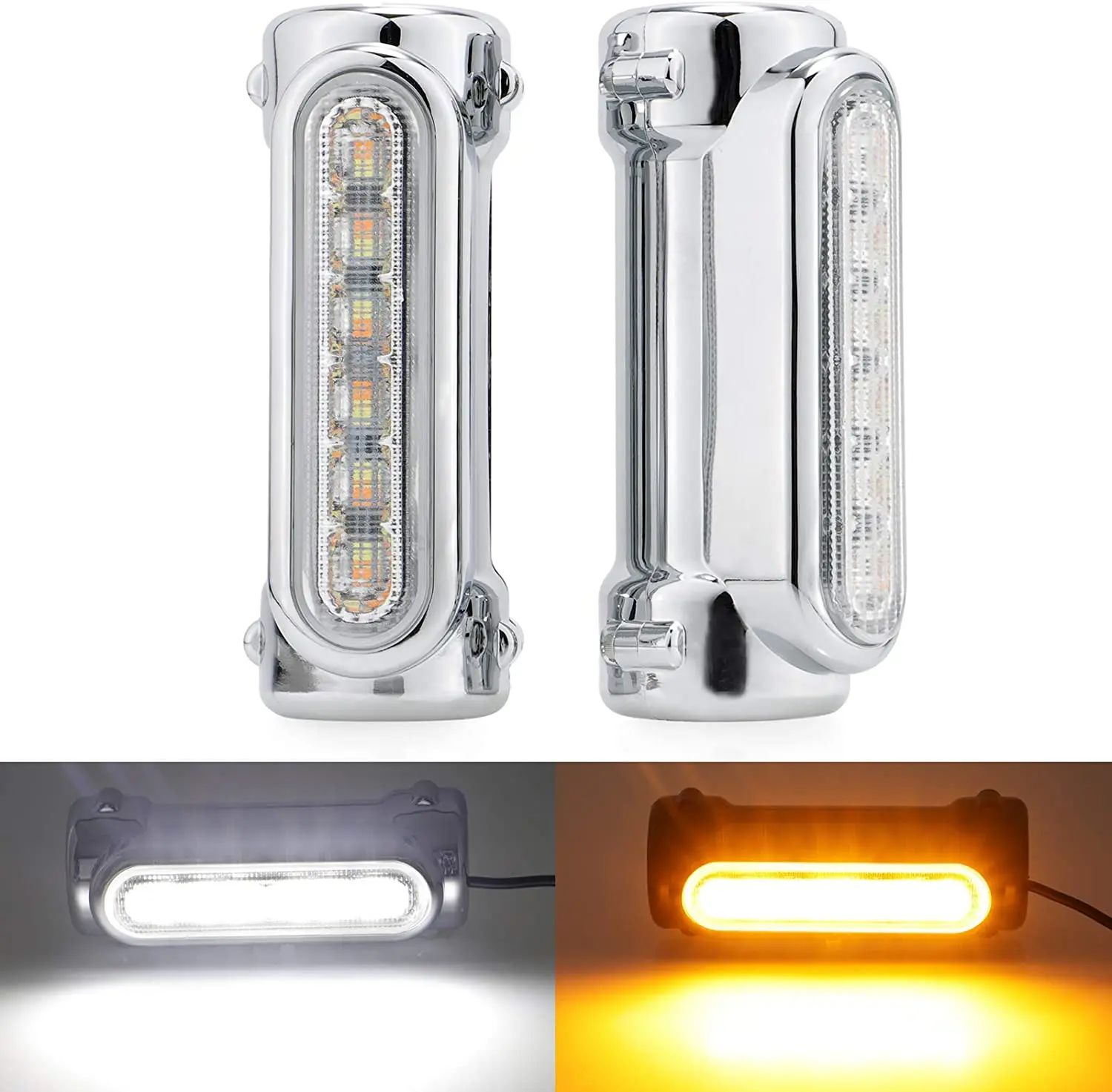 Faduies preto/cromado barra de estrada para motocicleta, luz branca com led âmbar para barras de acidente para modelo de harley touring