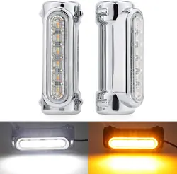 FADUIES Black/chrome Motorcycle Highway Bar Switchback Turn Signal Light White Amber LED For Crash Bars for Harley Touring Model