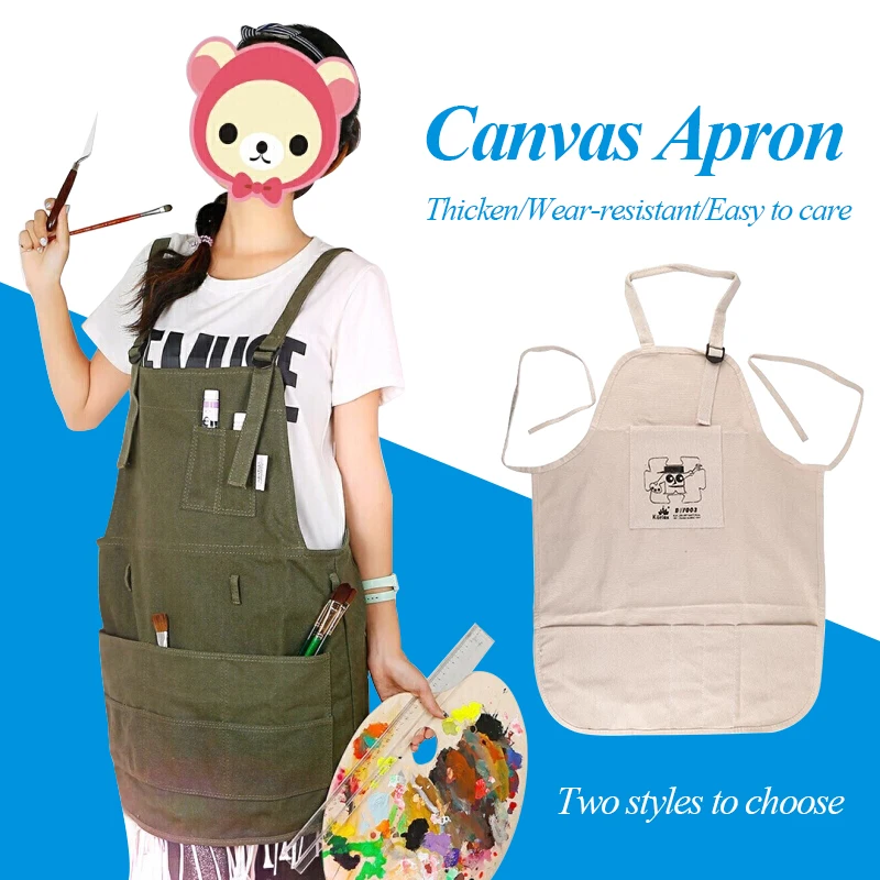 

Kuelox Khaki/ Army Green Canvas Apron Thicken High Quality Wear-Resistant Slim Type School Office Art Supplies Work Clothes