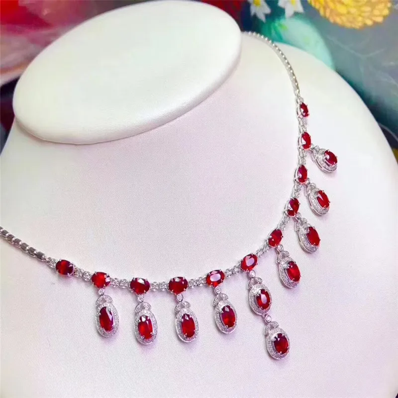 Jewelry 925 Silver Ruby Necklace for Wedding 21 Pieces Natural Ruby Silver Necklace Classic Gemstone Necklace