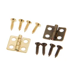 40pcs/lot 13*12mm Mini Hinges 4 holes Decor w/screws Antique Bronze/Gold Cabinet Drawer Door Butt Jewelry Box Furniture Hardware