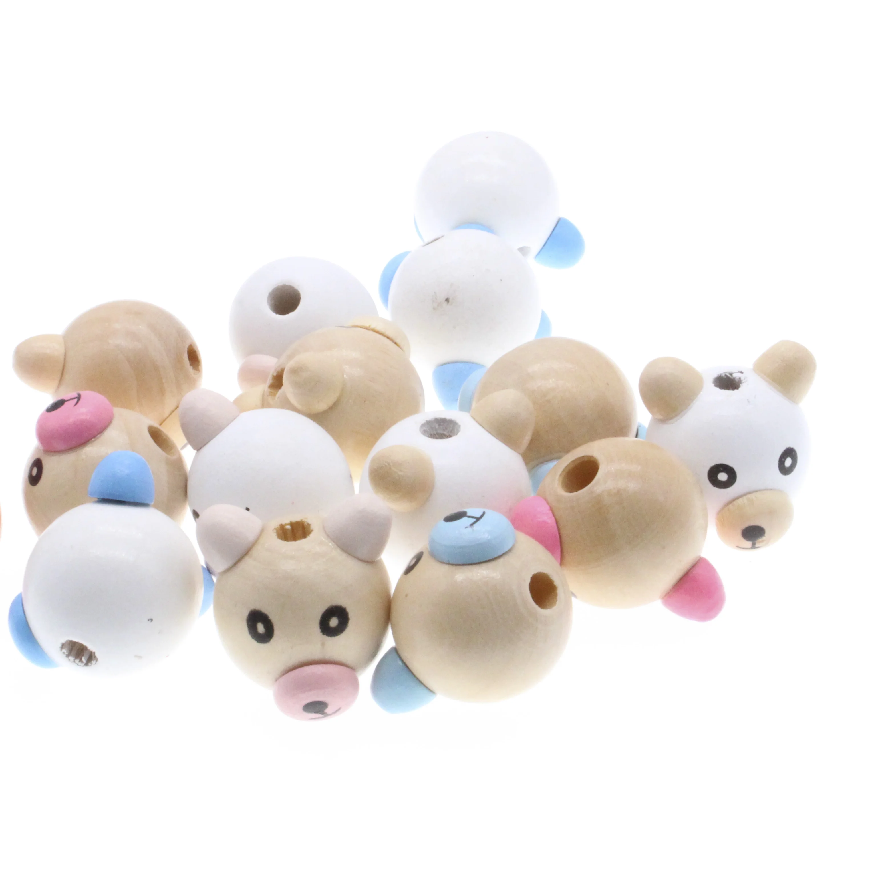 CHONGAI 5 ชิ้น 3D หมีลูกปัดไม้ยิ้ม Face ลูกปัดไม้สําหรับเครื่องประดับทํา Pacifier คลิป Fit การ์ตูนเด็กเด็กลูกปัด