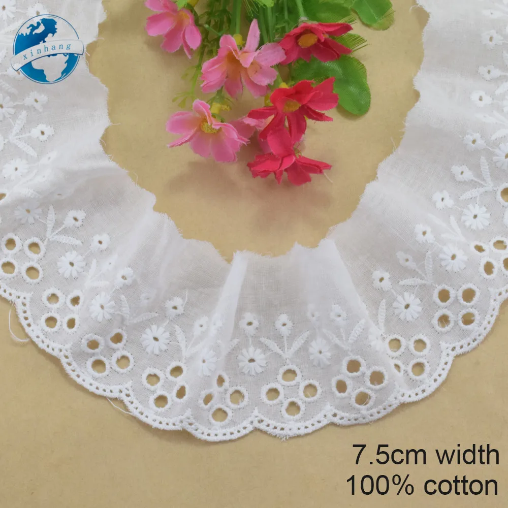 7.5cm Wide 100% Cotton Embroidery Lace Sewing Ribbon Guipure Trim Wedding Decoration DIY Dolls Colthes Accessories Lace #4185