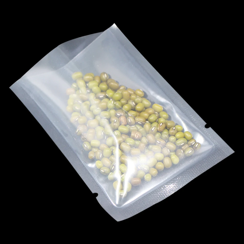 100Pcs Clear Nylon Vacuum Bag Open Top Heat Seal Tear Notch Sugar Plastic Nut Bean Spice Hot Dog Food Tea Storage Pouches