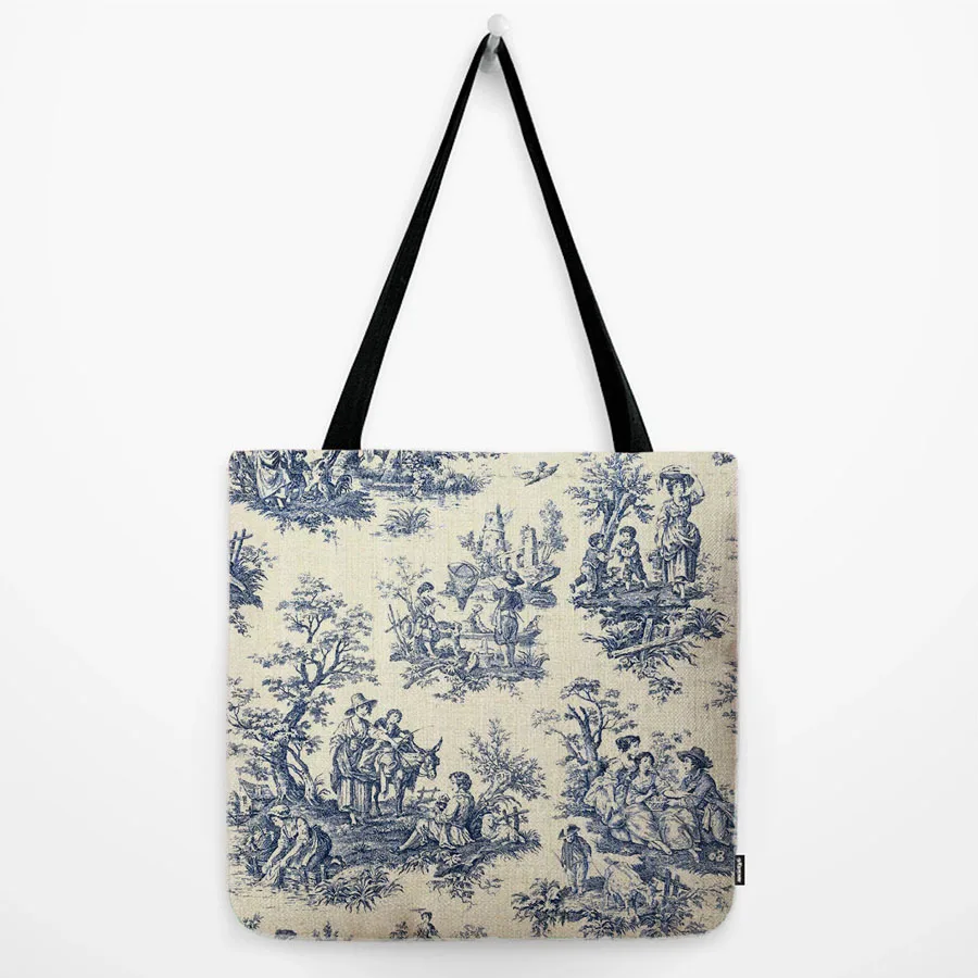 Classic French Motif of Toile de Jouy Navy Blue Ink Print Traditional France Art Pillow Case Cotton Linen Sofa Cushion Cover