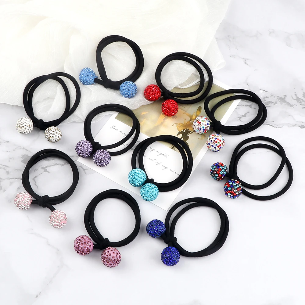 Trendy Rhinestone Hair Bands Women Colorful Ball Double Layer Headband Elastic Scrunchies Exquisite Girls Hair Style Accessories