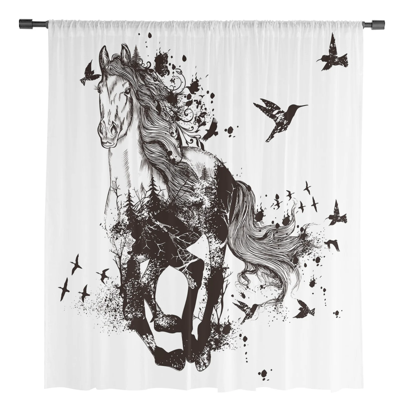 Galloping Horse Sheer Curtains for Bedroom Living Room Voile Window Curtains Tulle Curtains for Kids Room