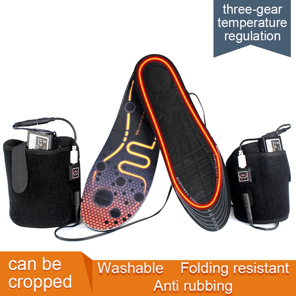 1 Pair 3.7V 3600mAh Heated Insoles Battery Powered Rechargeable Heated Shoes Insoles Winter Skiing Foot Warmers for Men Women