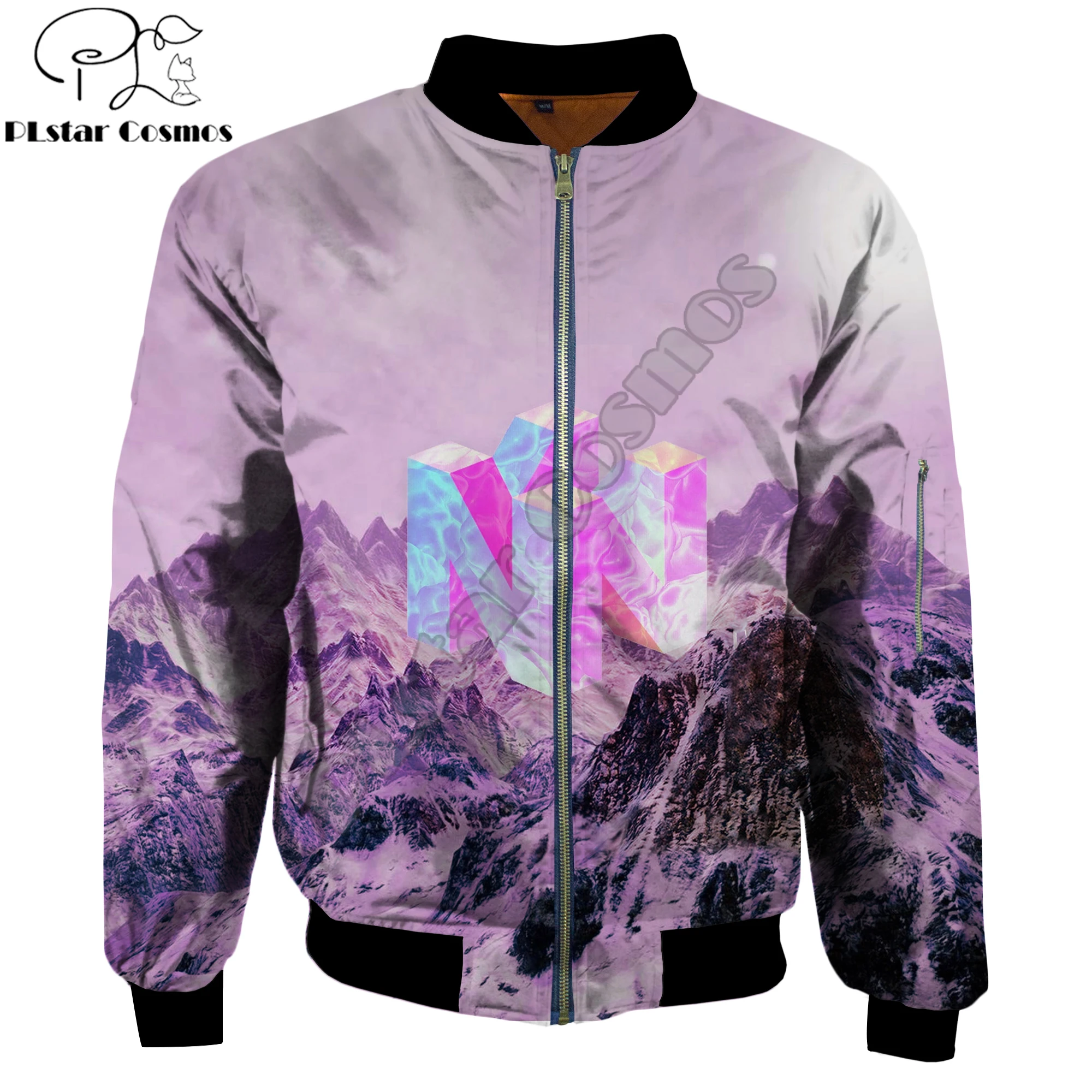 Fashion Men's Warm bomber jackets Game Nintendo 64 Vaporwave Snowy Mountain Collection Print 3d Thick winter Casual Zip jacket