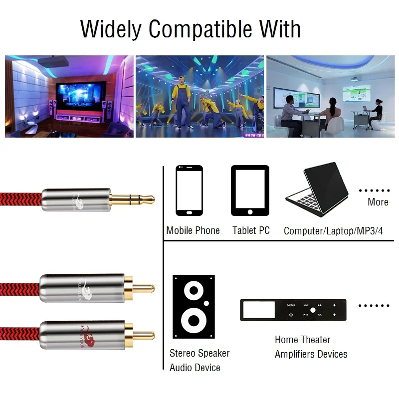 Hifi Aux Jack 3.5mm do podwójnego kabel Audio RCA do telefonu do laptopa samochodowego podłącz głośnik Subwoofer HDTV 3.5 do 2 ekranowanych