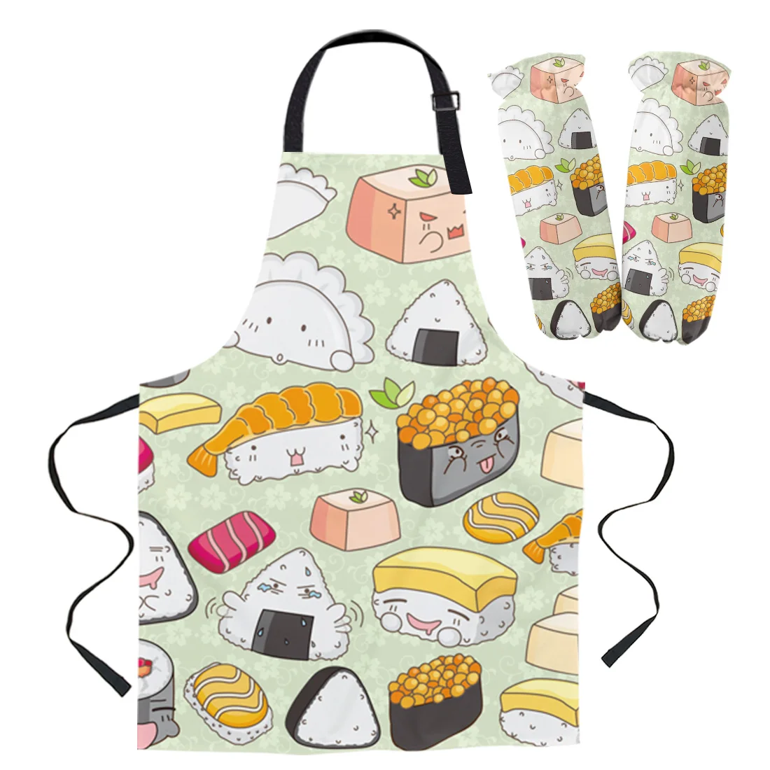 Sushi Cartoon Japanese Culture Delicious Food Apron Oversleeve Oven Gloves Pads Cooking Baking Kitchen Aprons for Women Kids