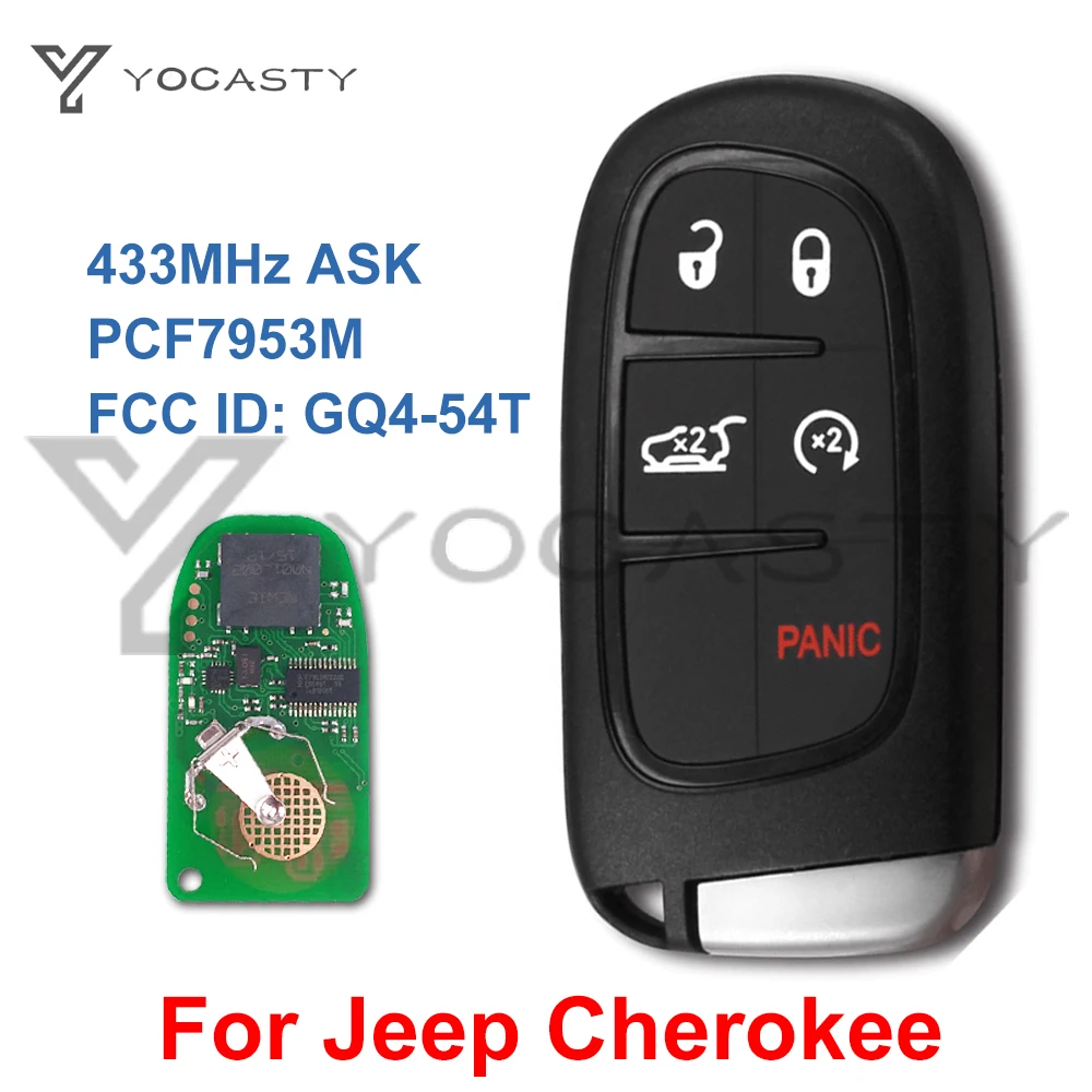 YOCASTY GQ4-54T 433MHz 5 Buttons ID4A Smart Remote Car Key Fob For 2014 2015 2017 Jeep Cherokee 68141580  AC AF AG AB PCF7953M