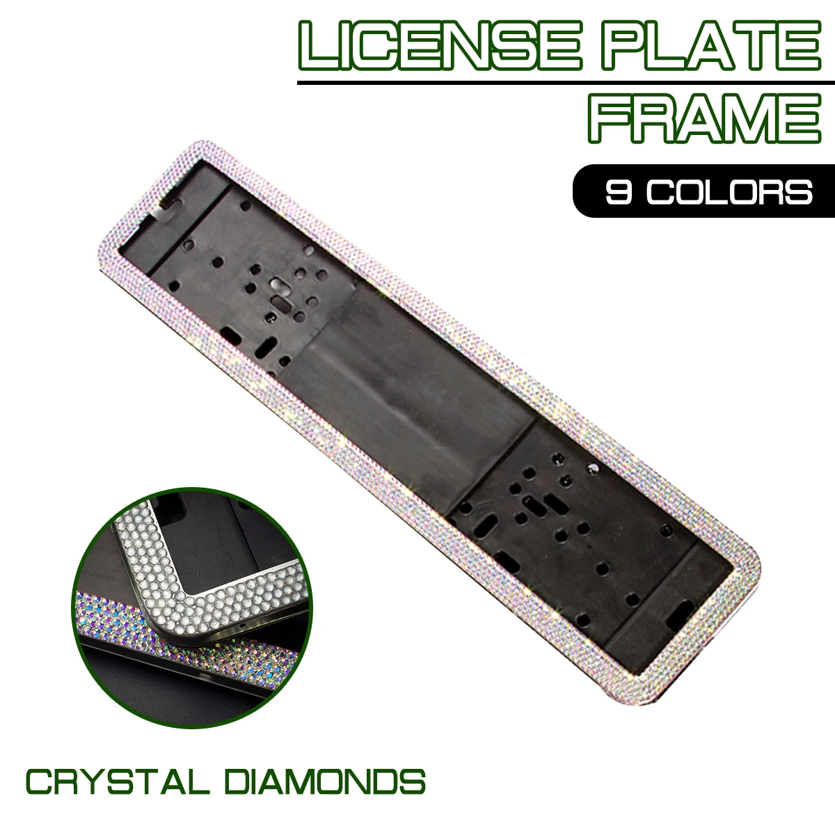 1 set Russian Car License Plate Frame  Stainless Steel Crystal Diamonds European German Number License Plate Frame Holder