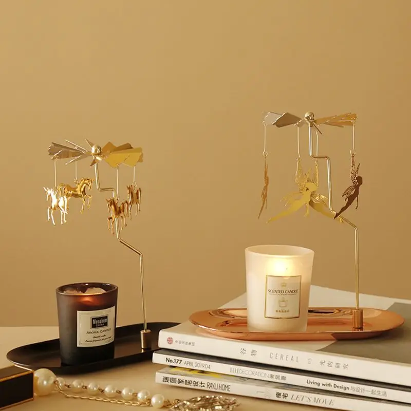Castiçal giratório romântico, suporte de velas de metal, decoração de festa em casa, presente, dropship