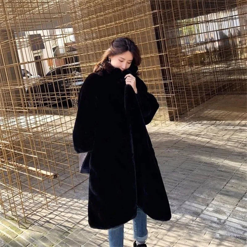 2019 New  Winter Women Mink Faux Fur Coat Vintage Solid Female Winter Warm Fake Fur Lady Coat Casual Jacket Outwears