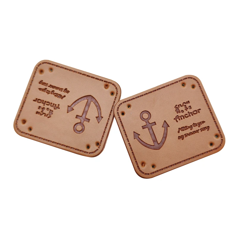 

Free Style Handmade Leather Labels With Anchor Logo For Clothing Sports Style Hand Made Tags Brown Handmade Label For Clothes