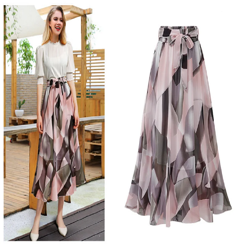 2021 Spring And Summer Plus Large Size Floral Chiffon Mid-Length Print Large Swing Skirt microsoft windows 10 pro box office 2021 pro plus box