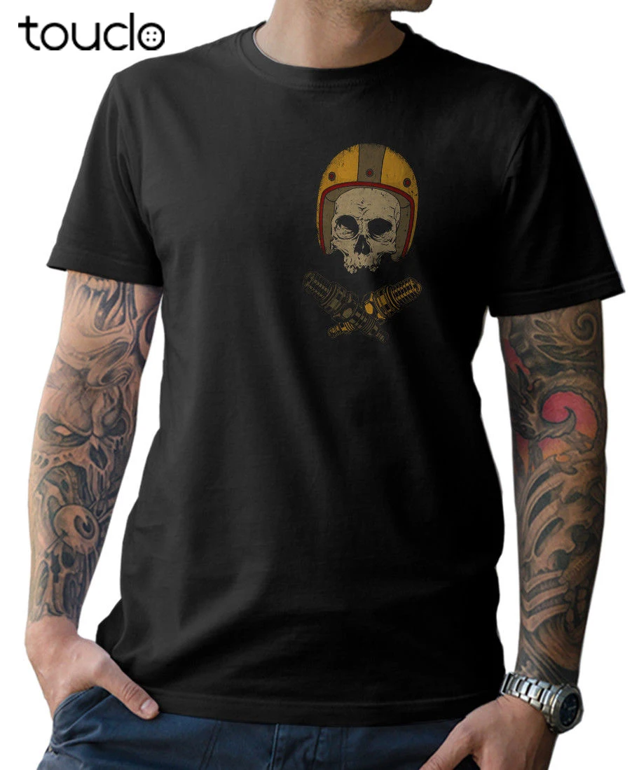 Biker T-Shirt Oldschool Skull Helmet Motorcycle Screwdriver Cafe Racer Motorrad Double Side Summer Fashion Men Casual T Shirts