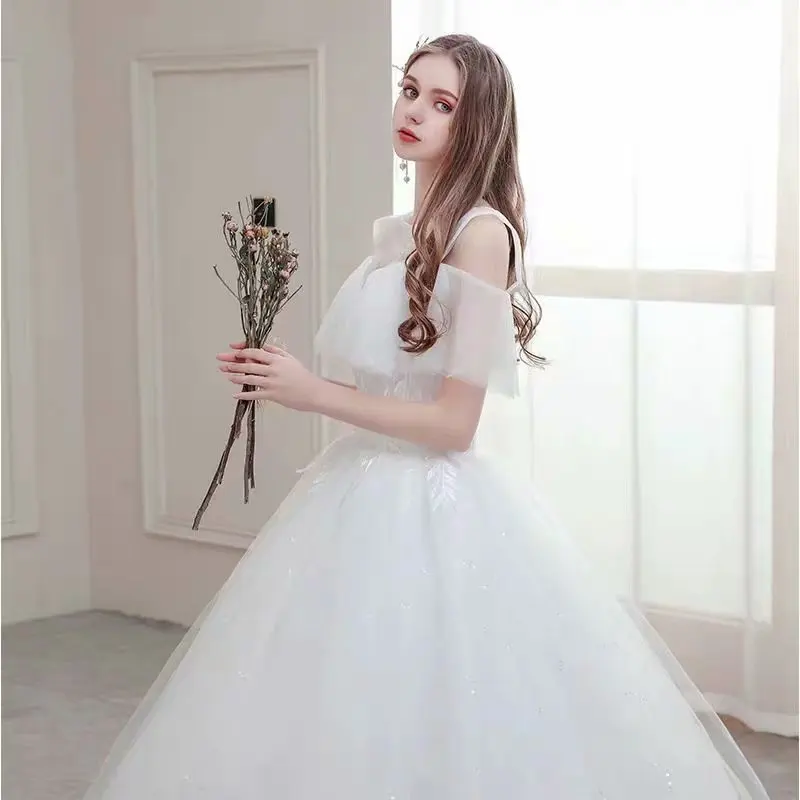 Sheer Tulle O-Neck Vestido De Noiva ชุดแต่งงาน Robe De Soiree เจ้าสาว Атласное Платье Lace-Up Robe de Mariée