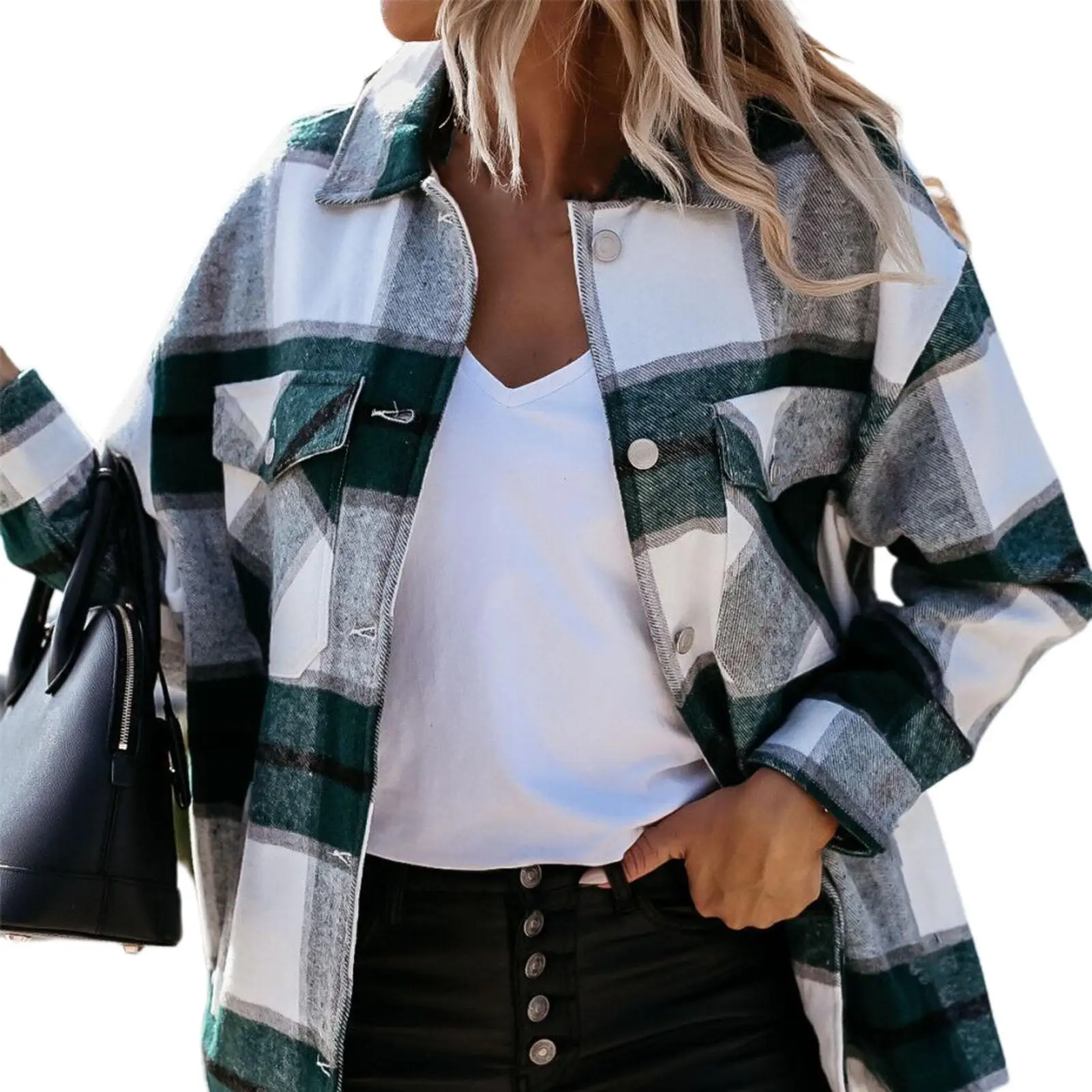 

Осенняя женская рубашка, клетчатая куртка с отложным воротником, однобортный жакет с длинным рукавом, Офисная Женская блузка в клетку