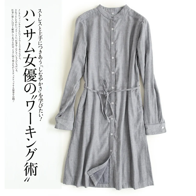 

Summer Women Simple Loose Mori Girls Japan Style Plaid Comfortable Soft Water Washed Cotton Shirt Dresses W/h Side Pockets