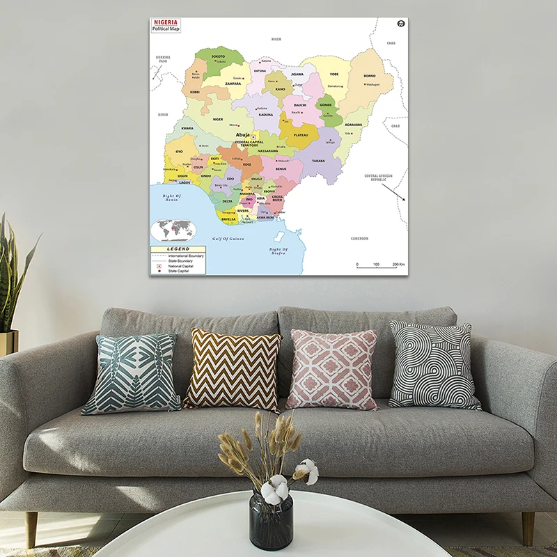 La Nigeria mappa politica 150*150cm tela Non tessuta pittura arte della parete immagine senza cornice Poster decorazioni per la casa forniture per aula