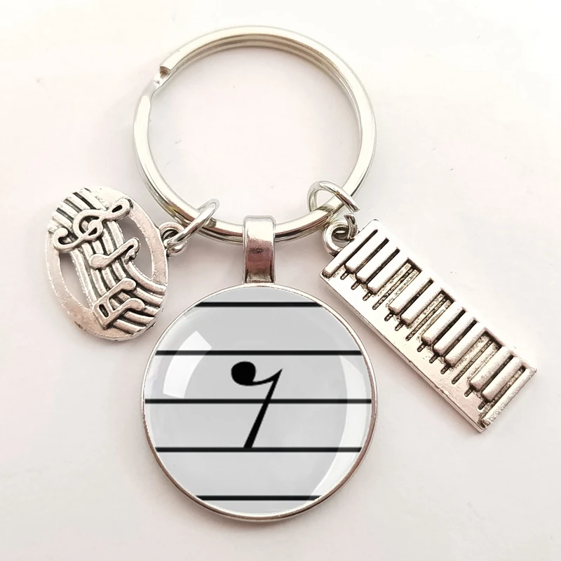 Musical instrument piano note symbol key chain key ring sharp logo treble bass clef icon flat key ring music lover jewelry gift