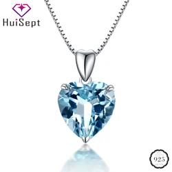 HuiSept Necklace Silver 925 Jewelry Heart Shaped Sapphire Gemstone Pendant for Female Wedding Engagement Party Gifts Wholesale