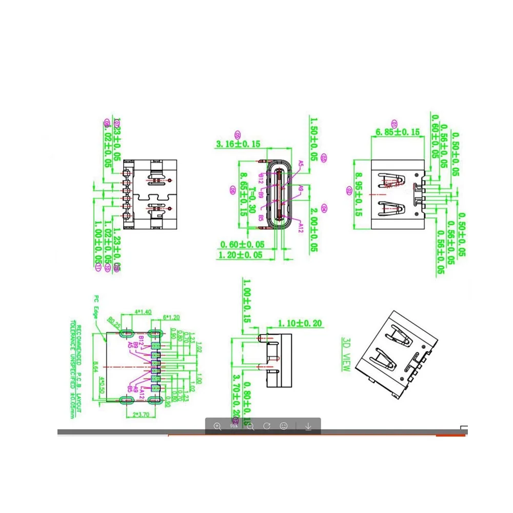 10pcs/Lot USB 6Pin Connector Micro USB Socket Type C 3.1 Female Placement DIP For Mobile Phone Charging Port Socket