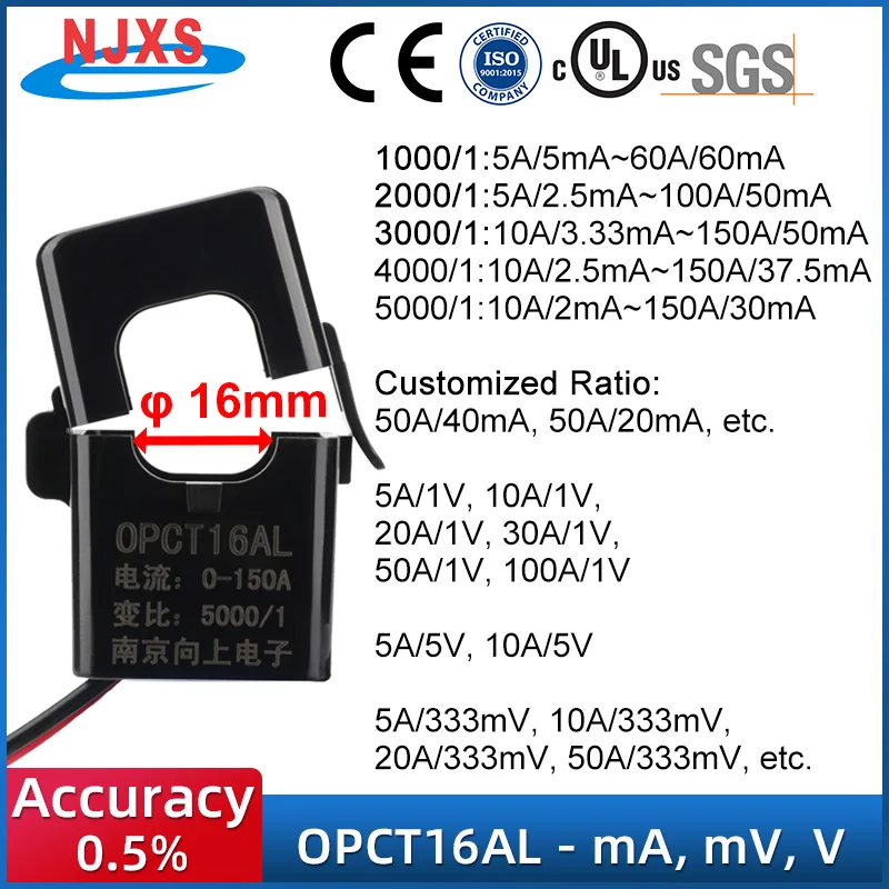 Split Core Current Transformer OPCT16ATL 100A 50mA 50A 40mA 10A 5mA 5A 2.5mA Open Type Current Transformer