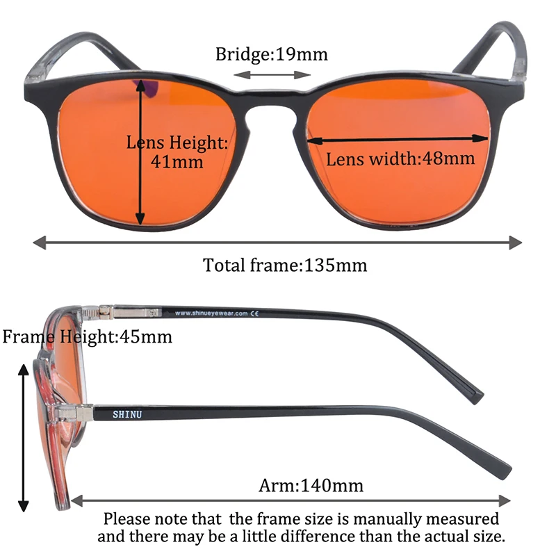 SHINU Anti Blue Light Glasses Men Computer Antifatigue eyeglasses Orange lense Blue Blocking Red lens better sleep At Nighttime