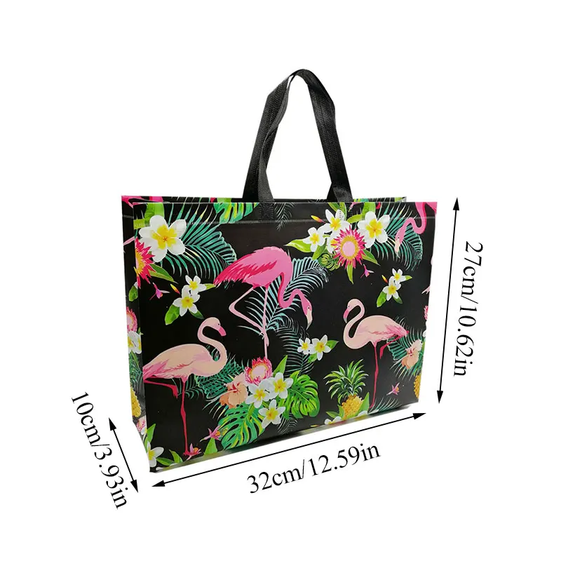 Folding Bag Creative Fashion Flamingo Printing Non-woven Fabric Folding Bag Black Multiple Flamingo Covered Shopping Bag