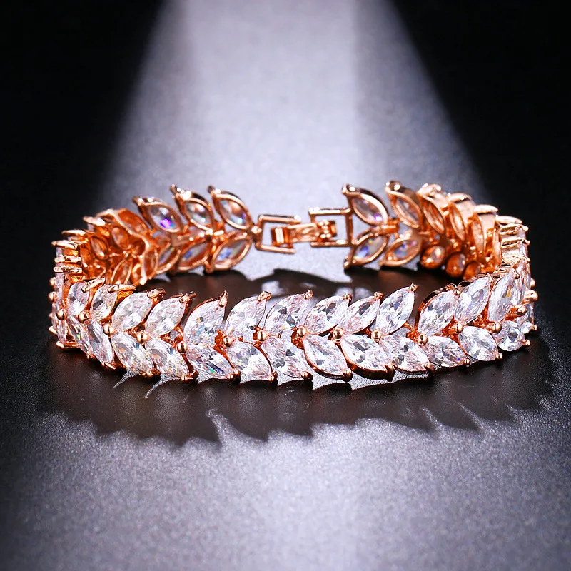 

Ekopdee классический дизайн листьев Цирконий Браслет для женщин Блестящий большой широкий браслет с фианитами женские свадебные ювелирные изделия 2021