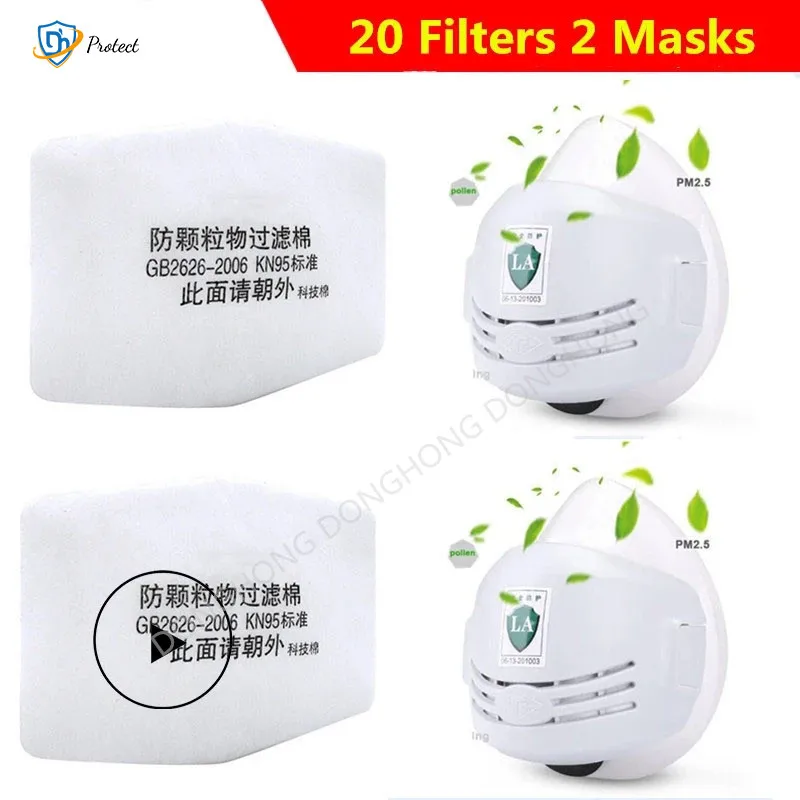 Replaceable 20 filter industrial dust masks, paint polished antifouling masks, construction safety rubber dust masks