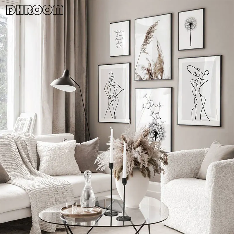 Abstract Line Art Figure Poster Dandelion Canvas Print Painting Grass Wall Art Nordic Minimalist