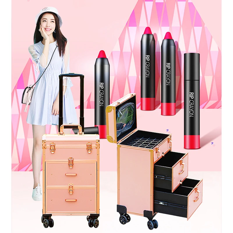 

Women Makeup Case Luxury Pink Aluminium Beauty Manicure Suitcase Cosmetic Storage Organizer Boxes Travel Makeup Trolley Tool Box