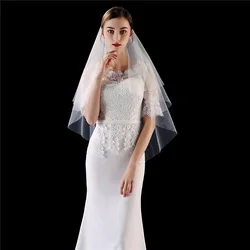New White Ivory Double-layer Bridal Veils with Metal Comb Fashion Women's Fingertip Veil Wedding Accessories