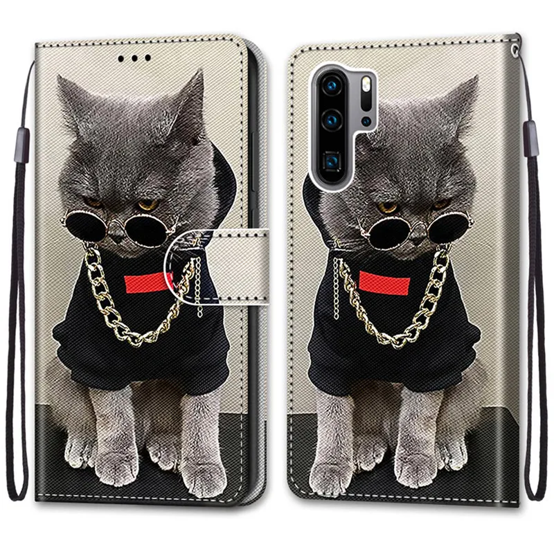 Custodia per animali Cool per Huawei P30 custodia in pelle Flip na per HW P20 Pro P10 P9 P8 P 30 20 10 P40 Lite E custodia a portafoglio Lion Bear