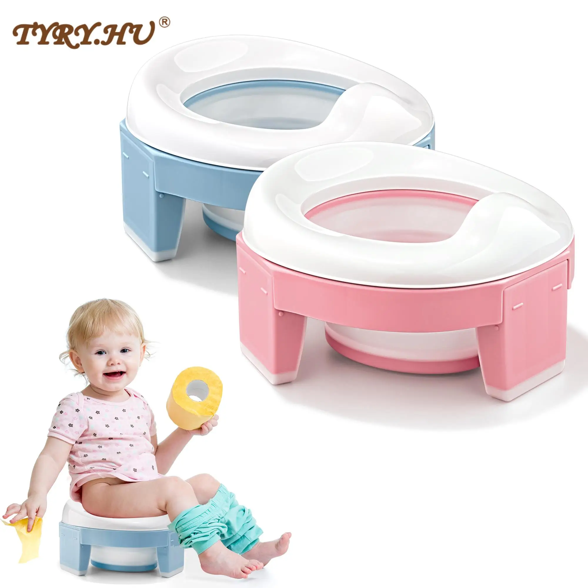 TYRY.HU Baby Portable Toilet Multifunction Pot Silicone Baby Folding Potty Training Seat 3 in 1 Travel Training Chair Toilet Pot