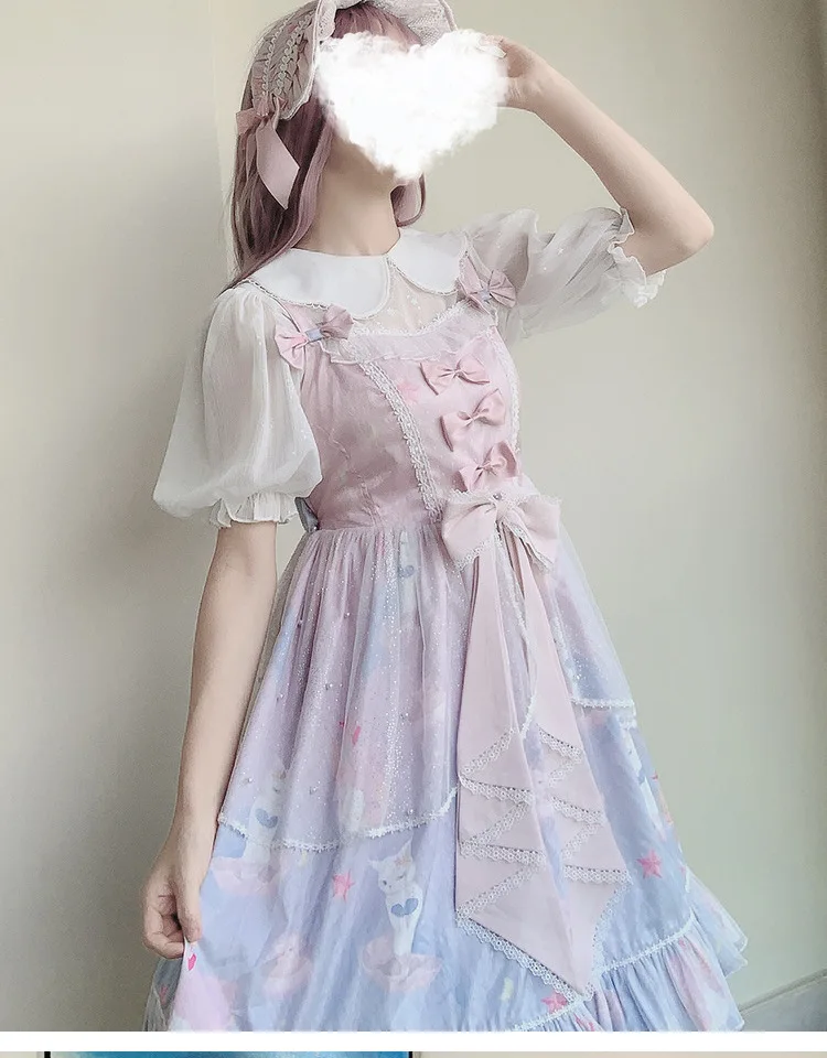 Robe de princesse lolita douce en dentelle pour filles, taille haute, avec nœud papillon, style rétro, imprimé victorien, kawaii, gothique, lolita jsk